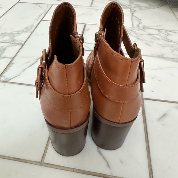 Franco Sarto Caramel Color Booties Gold Buckle & Zip 9M - Picture 4 of 7
